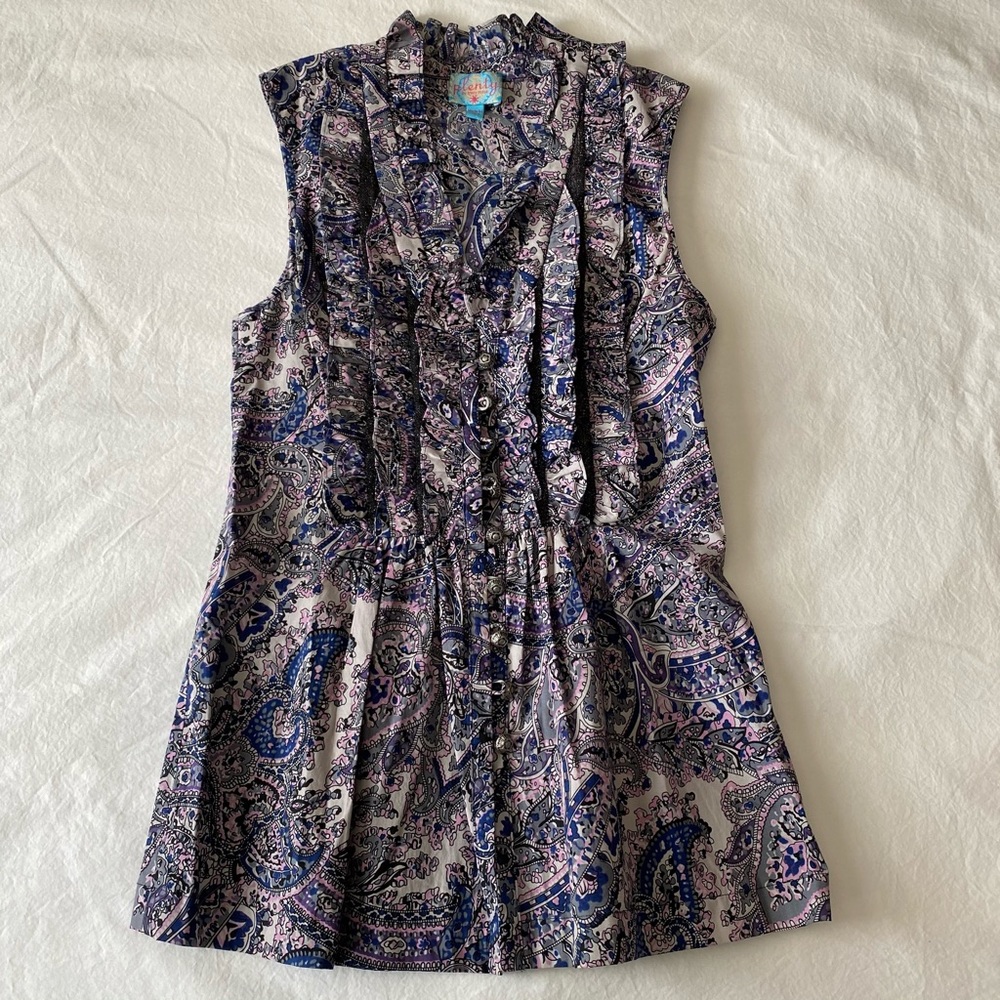 Paisley Button Up Ruffled Peplum Vest